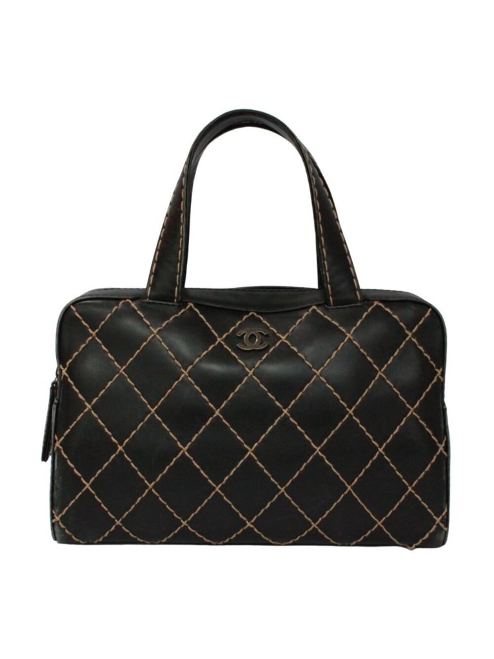Chanel Wild Stitch Leather Black Handbag Silver